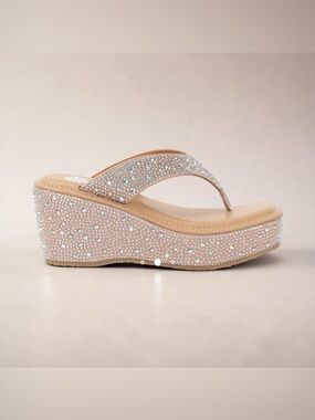 Yellow Box Telvi Rhinestone Nude Wedge Sandals Size 9.5
